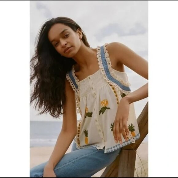 Anthropologie Pineapple Ruffle Tank Top - Picture 1 of 9